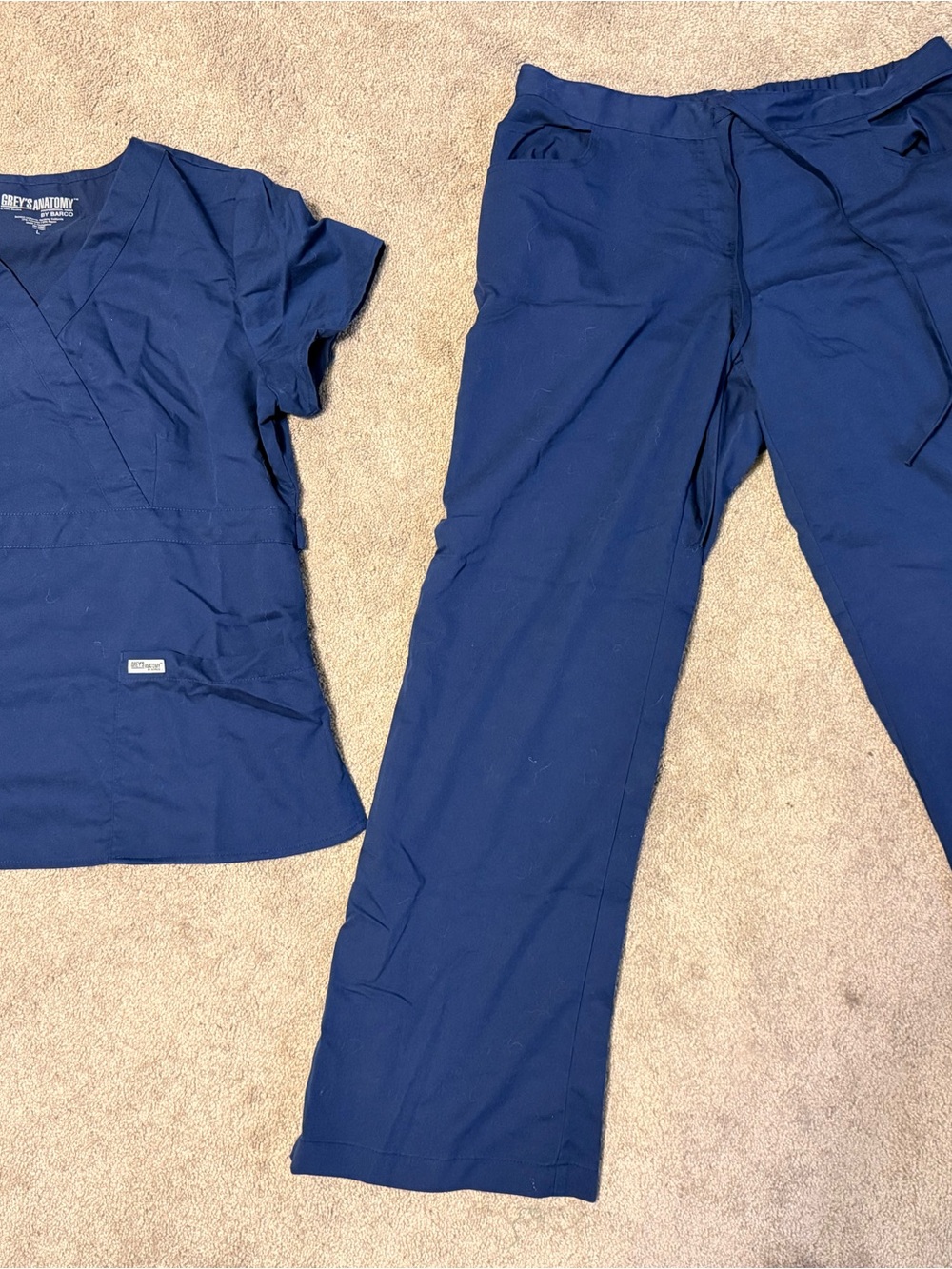 Grey's Anatomy Navy Blue V-neck Top and Flare Leg Pants Set